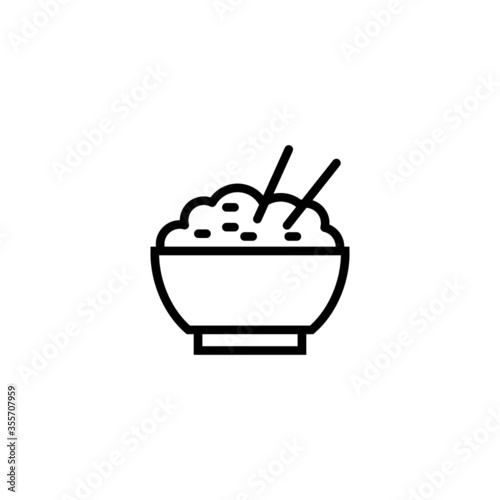 Rice bowl vector icon in linear, outline icon isolated on white background