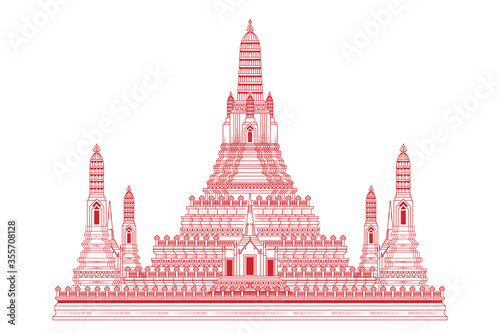 Wat arun temple is landmark of bangkok. Vector illustration of amazing Thailand. photo
