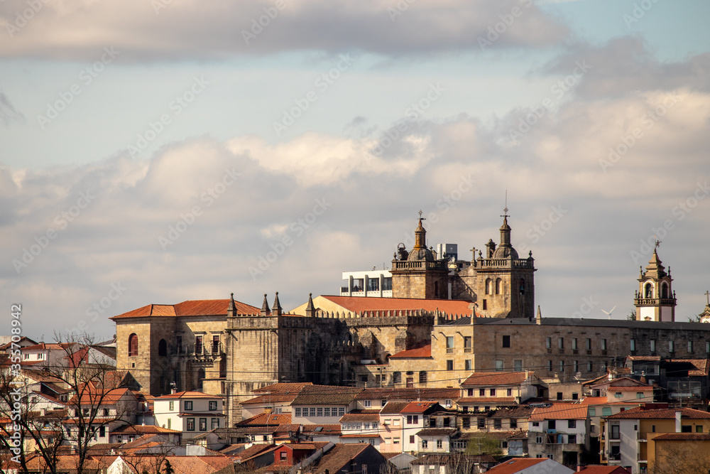 View at the Viseu city, with Cathedral of Viseu and Church of Mercy on top ,architectural icons of the city of Viseu, Portugal
