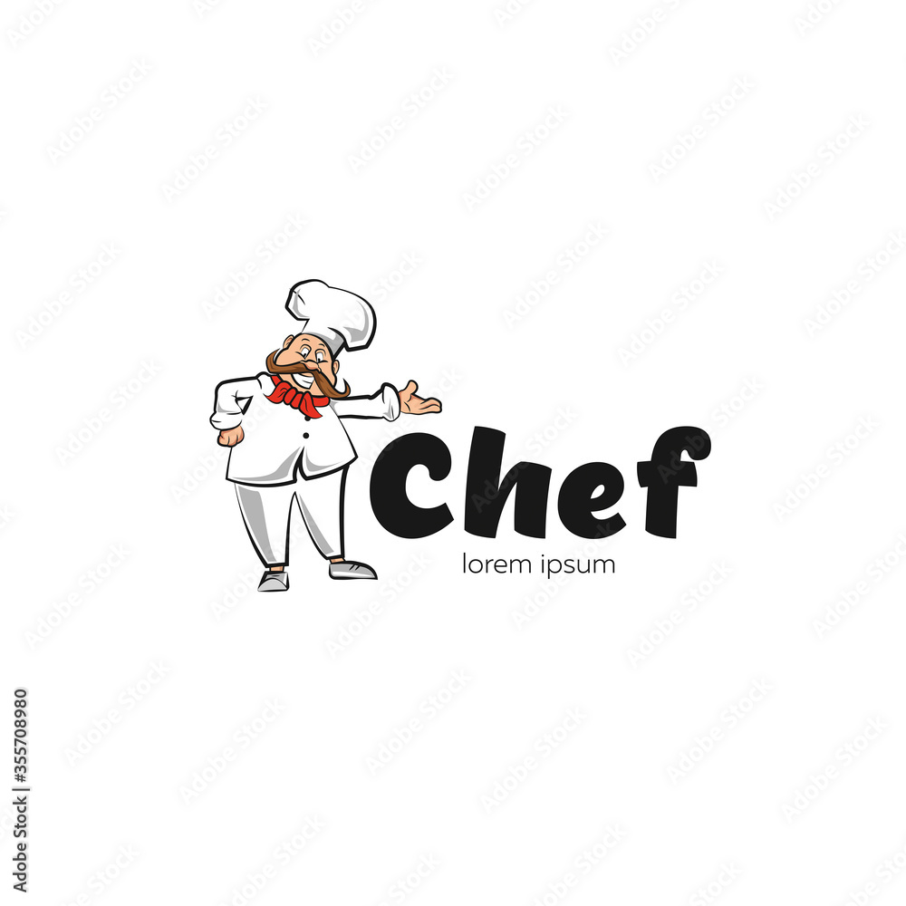 Logo chef. Happy chef in a hat on a white background for restaurant, website, mobile application, poster. Vector illustration