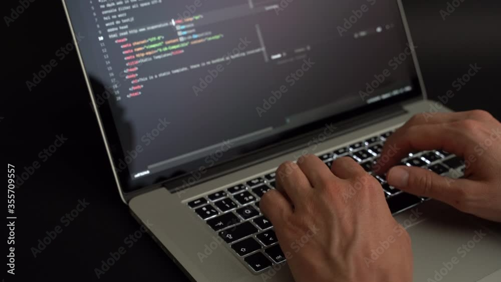 Person coding HTML and programming on screen laptop, development web, developer.