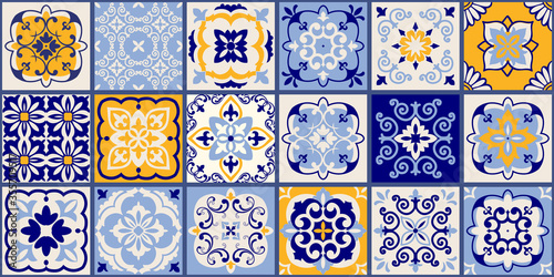 Stampa su tela Collection of 18 ceramic tiles in turkish style