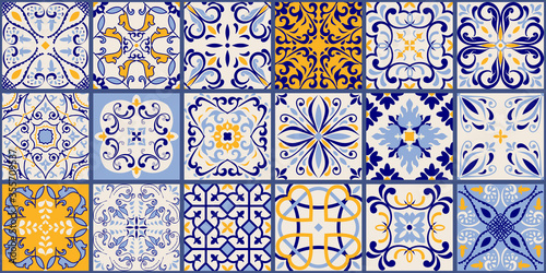 Canvas Print Collection of 18 ceramic tiles in turkish style