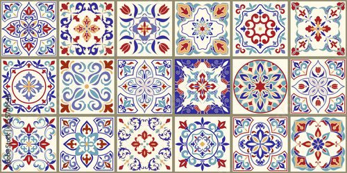 Fotografia Collection of 18 ceramic tiles in turkish style