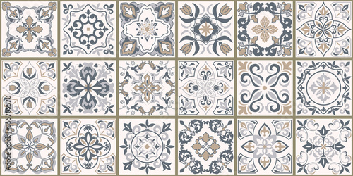 Fototapete Collection of 18 ceramic tiles in turkish style