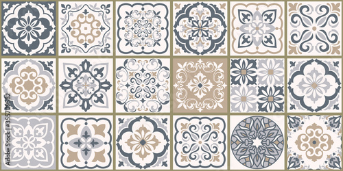 Fototapete Collection of 18 ceramic tiles in turkish style