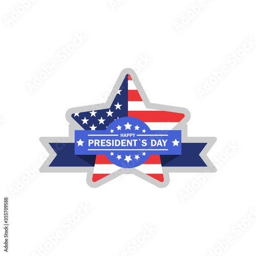 Happy Presidents Day greating card with star in national flag colors. Eps 10 vector, illustration.