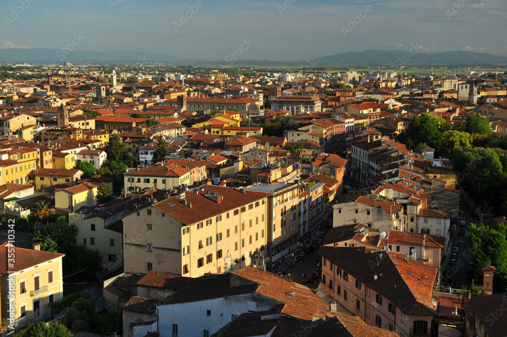 View from the height of a bird on the small town roofs in Italy