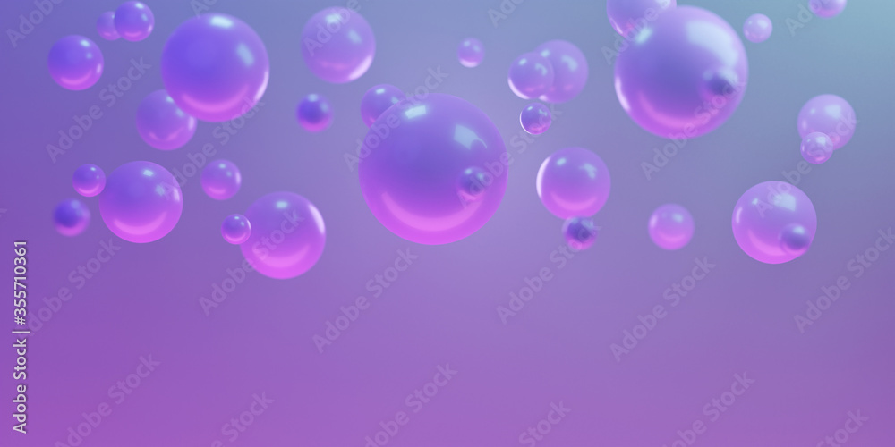 Abstract background with flying spheres, 3D render