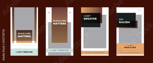 Vector set of black lives matter promotional social media post stories template. Great for end racism and I can't breath slogan presenting social web banner design illustration.