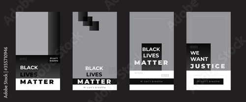 Vector set of black lives matter social media post stories template. Great for I can't breath and we want justice promotional no racism slogan presenting social web banner design.