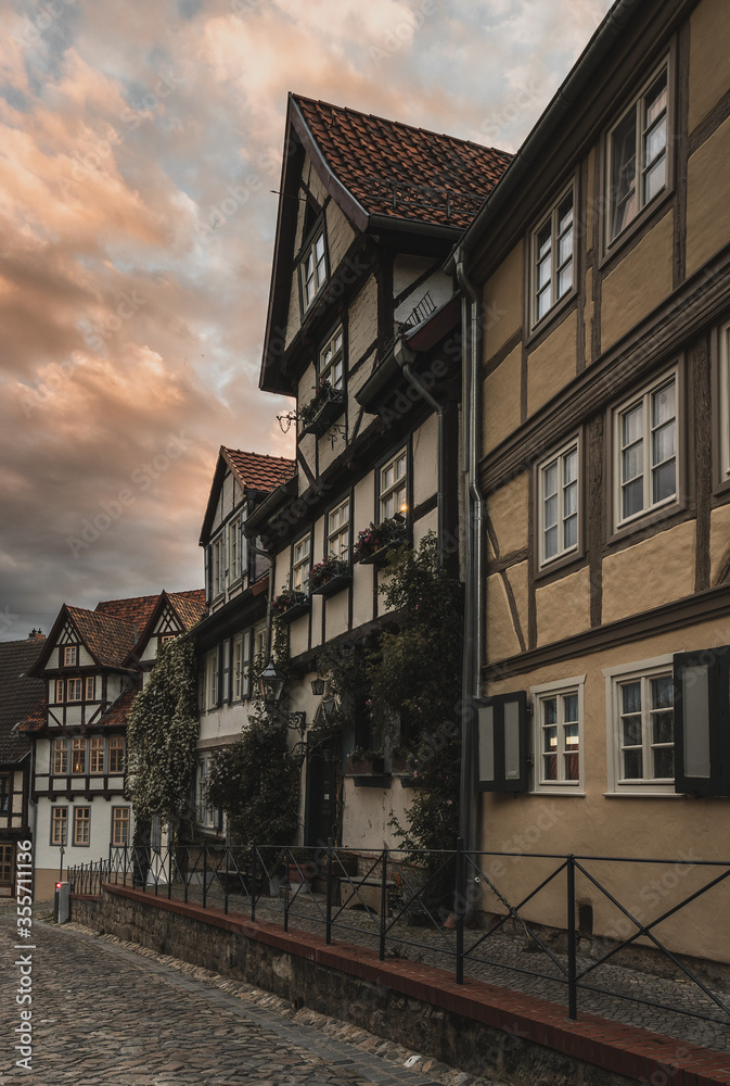 Oldtown Quedlinburg with half-timbered houses, germany