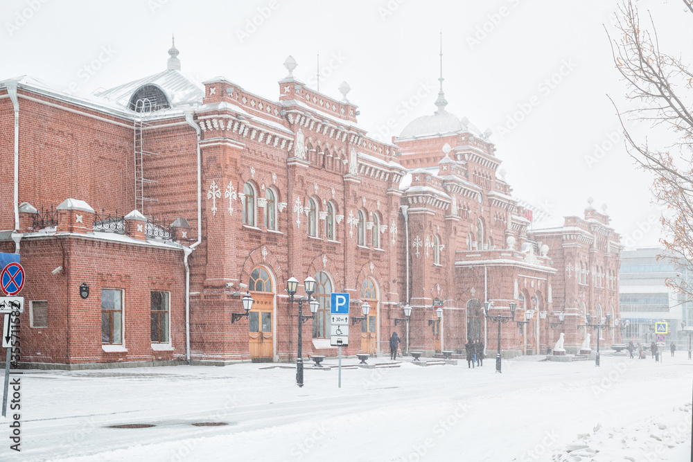Winter, snowfall in Kazan, Russia