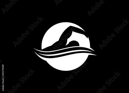 Water and Swimmer, Swimming logo design template 