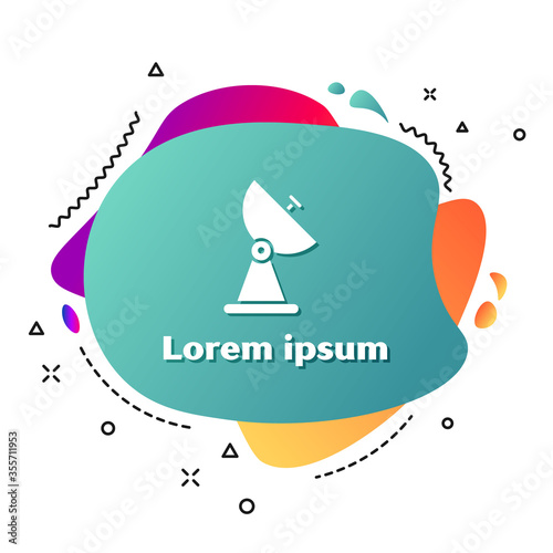 White Radar icon isolated on white background. Search system. Satellite sign. Abstract banner with liquid shapes. Vector Illustration