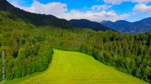 The amazing green nature of Allgau in Bavaria Germany.Aerial drone footage