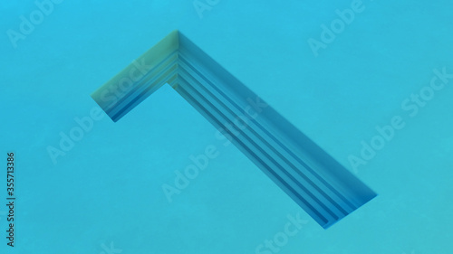 Blue number one with stepped edges inside blue floor. 3d render.