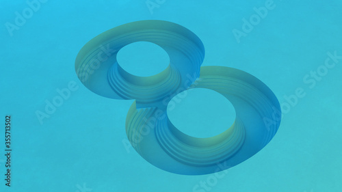 Blue number eight with stepped edges inside blue floor. 3d render.