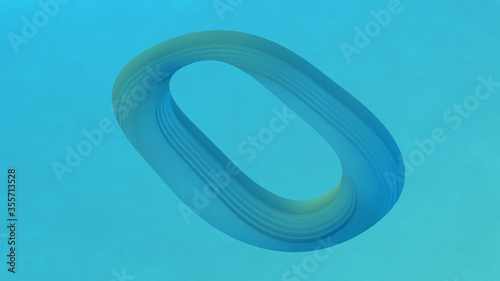 Blue number zero with stepped edges inside blue floor. 3d render.