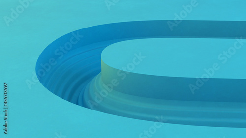 Abstract blue background with rounded
recesses. Minimalist composition with flow lines. 3d render.