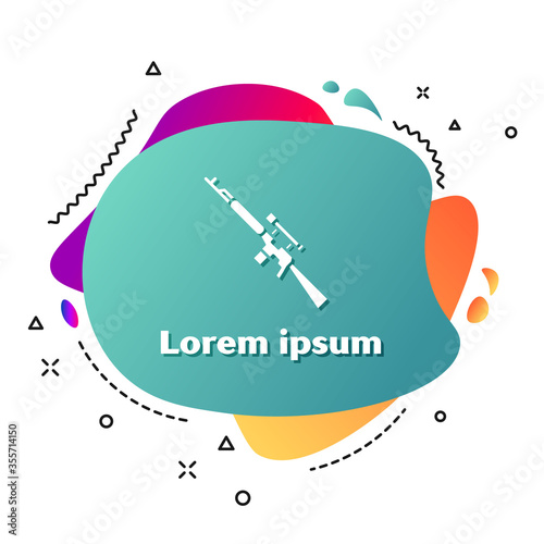 White Sniper rifle with scope icon isolated on white background. Abstract banner with liquid shapes. Vector Illustration