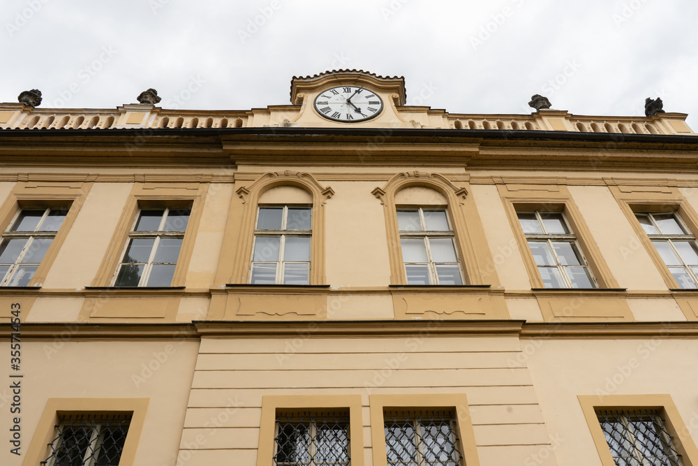 facade of a building with clock