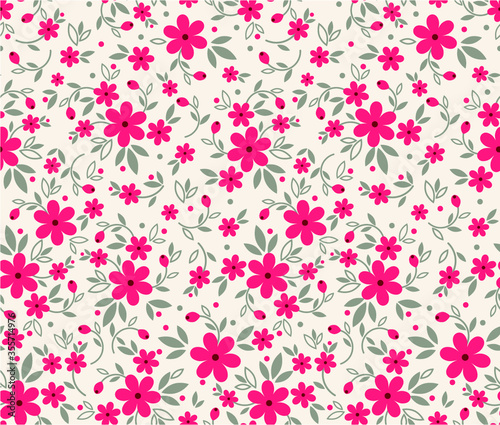 Floral pattern. Pretty flowers on white background. Printing with small red flowers. Ditsy print. Seamless vector texture. Spring bouquet.
