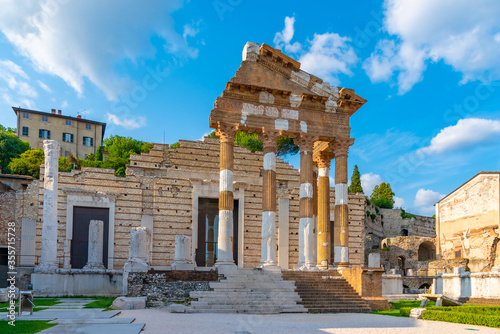 Roman ruins of Tempio Capitolino in Brescia, Italy photo