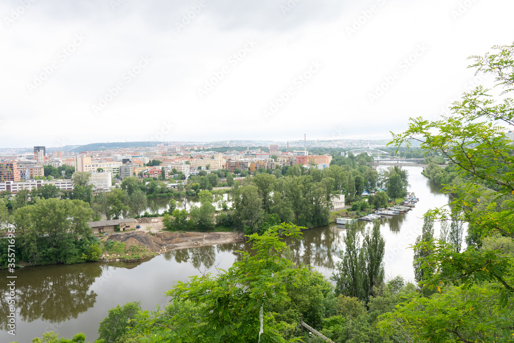 
view of the Vltava river in Prague and its surroundings