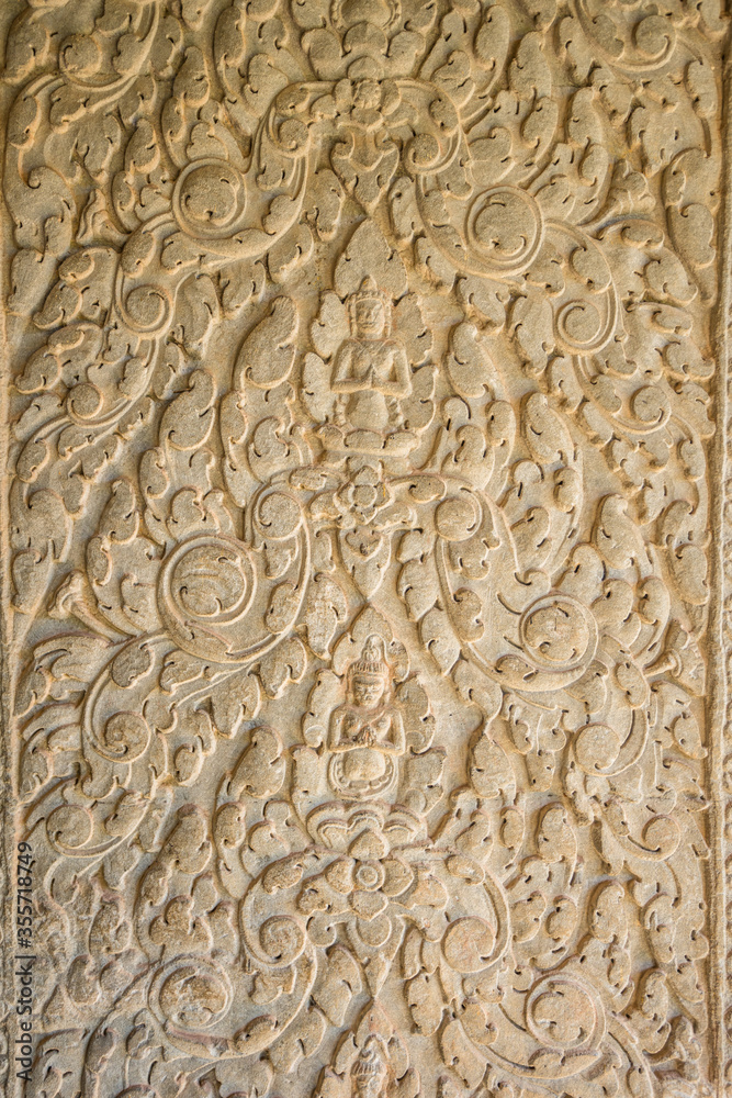 Ancient Khmer carving. Wall of Temple Angkor wat