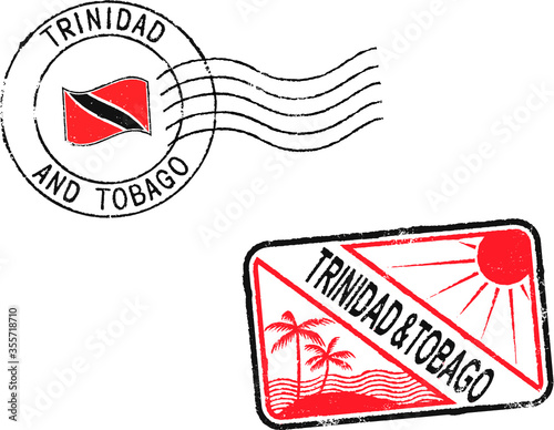 Postal grunge stamps ''Trinidad and Tobago''. White background.