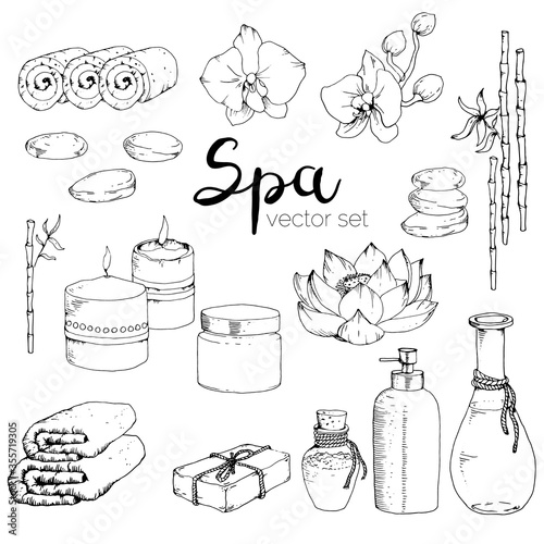 Foto Vector hnd draw SPA set