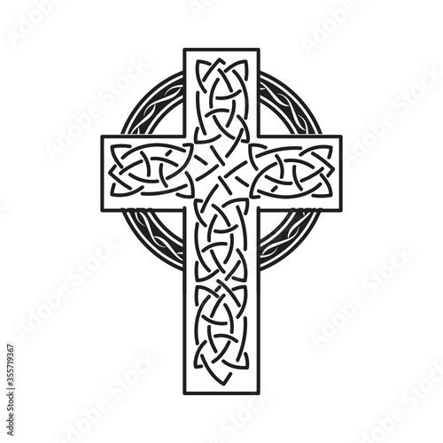 Celtic cross, black and white vector graphic design artwork