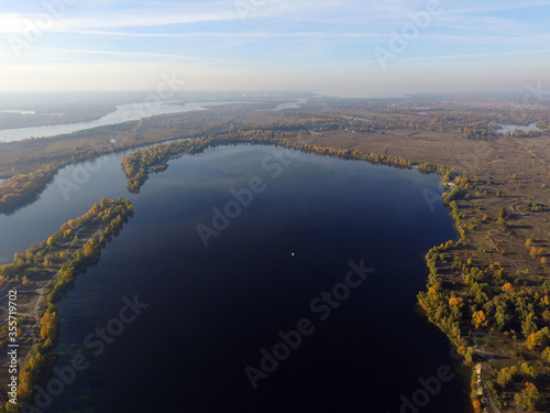 Fototapeta Naklejka Na Ścianę i Meble -  Aerial view of the saburb landscape (drone image). Near Kiev
