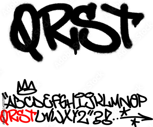 Spray graffiti tagging font. Letters ''Q'', ''R'', ''S'', ''T''. Part 5