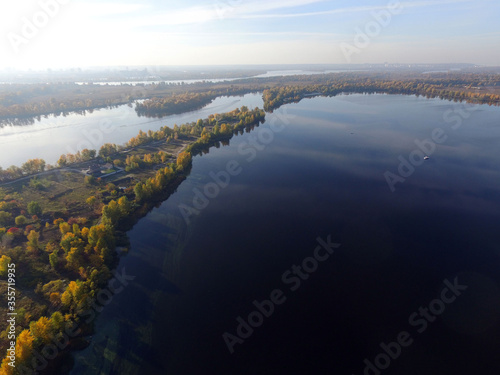 Aerial view of the saburb landscape  drone image . Near Kiev