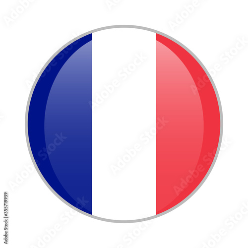 France national flag round glossy icon. French badge Isolated on white background.