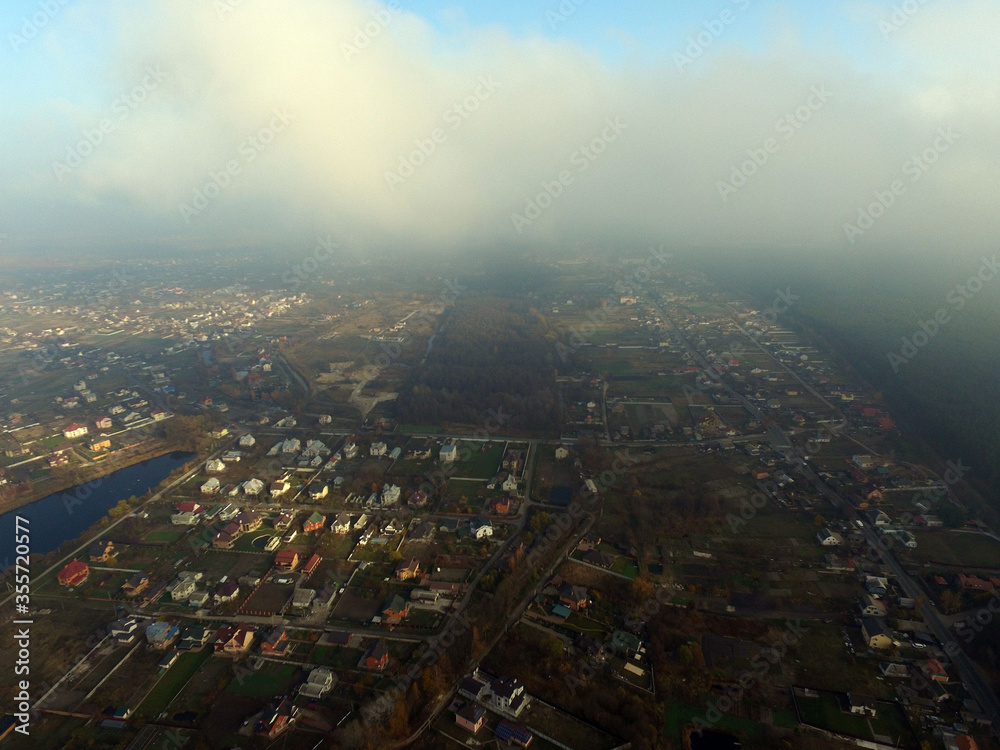 Aerial view of the saburb landscape (drone image). Near Kiev