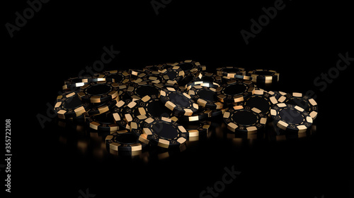 Bunch Of Golden And Black Poker Chips Wallpaper, Background, 3D Illustration