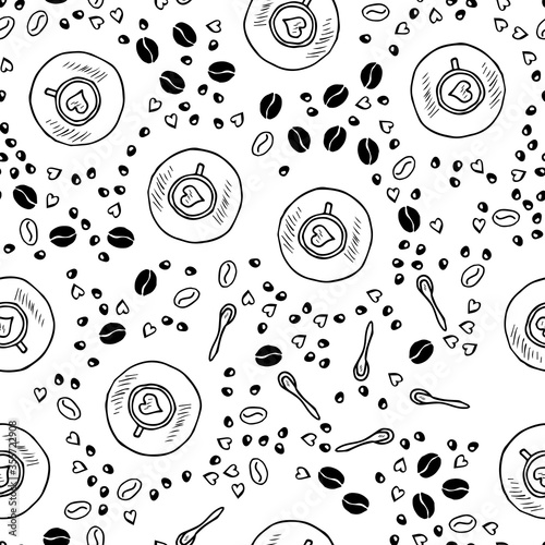 coffee set doodle, seamless 2- 11
