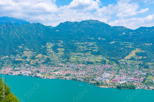 Aerial view of Sale Marasino from Monte Isola in Italy photo