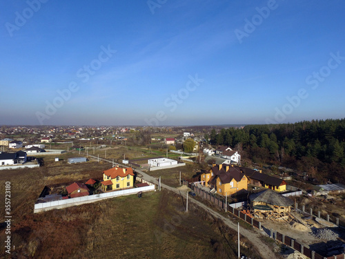 Aerial view of the saburb landscape (drone image). Near Kiev