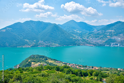 Aerial view of Sensole village at Monte Isola in Italy photo