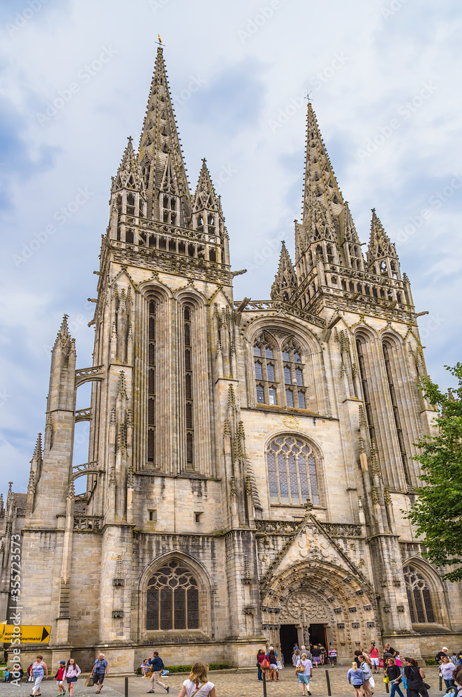 Quimper, France. Towers of Saint-Corentin Cathedral, XII - XV centuries