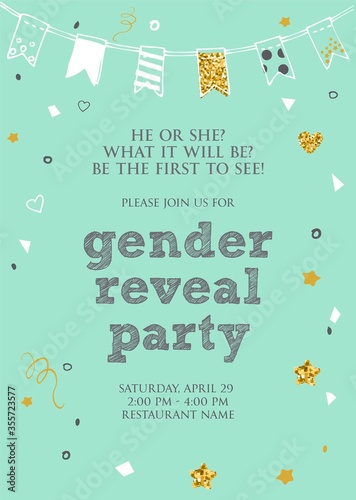 Gender reveal party invitation card vector design