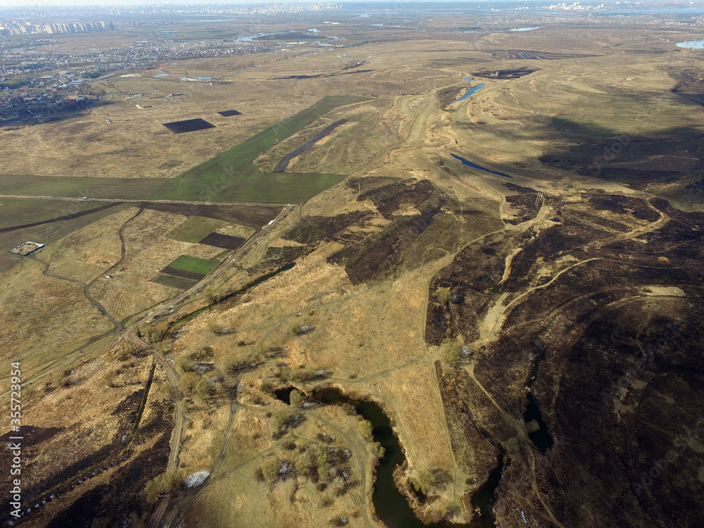 Aerial view of the saburb landscape (drone image). Near Kiev