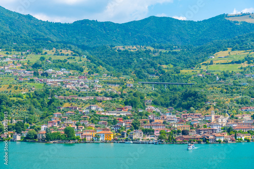 Aerial view of Sulzano from Monte Isola in Italy photo