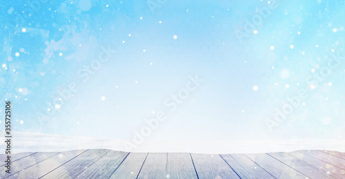 creative abstract winter snow with snowflakes background 3d-illustration © wetzkaz