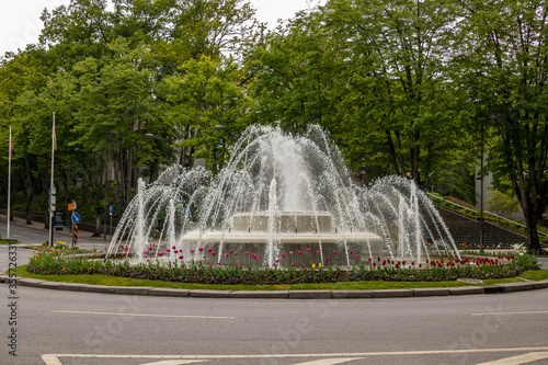 Water fountain at the roundabout in Rossio Square, in Viseu