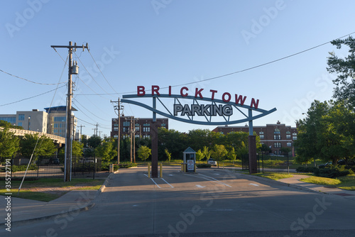 The Bricktown parking lot in Oklahoma City just after sunrise with nobody about photo